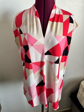 Vince Camuto Pink Red Cream Geometric Sleeveless Tunic